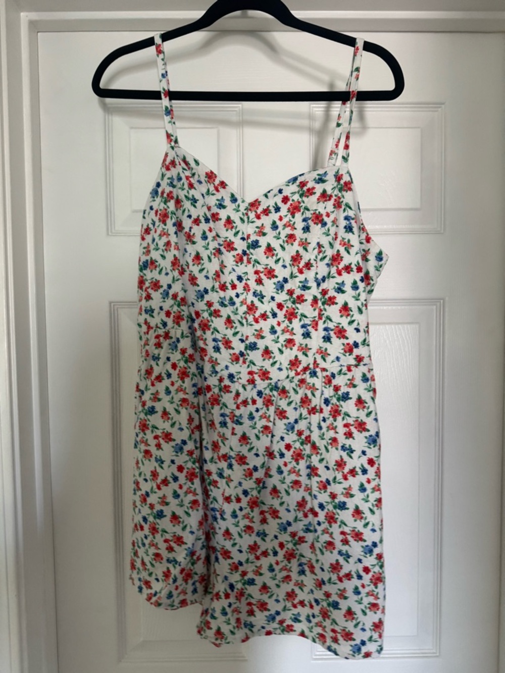 Old Navy White Floral Romper with Red & Blue Flowers